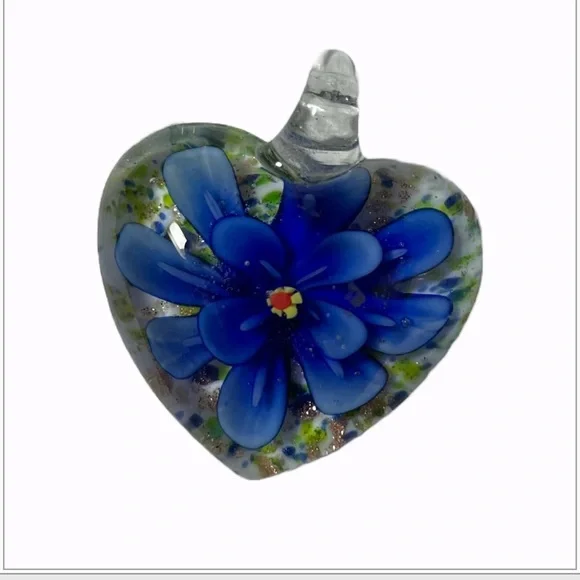 Pressed inlay blue flower lampwork. Glass - Picture 2 of 3